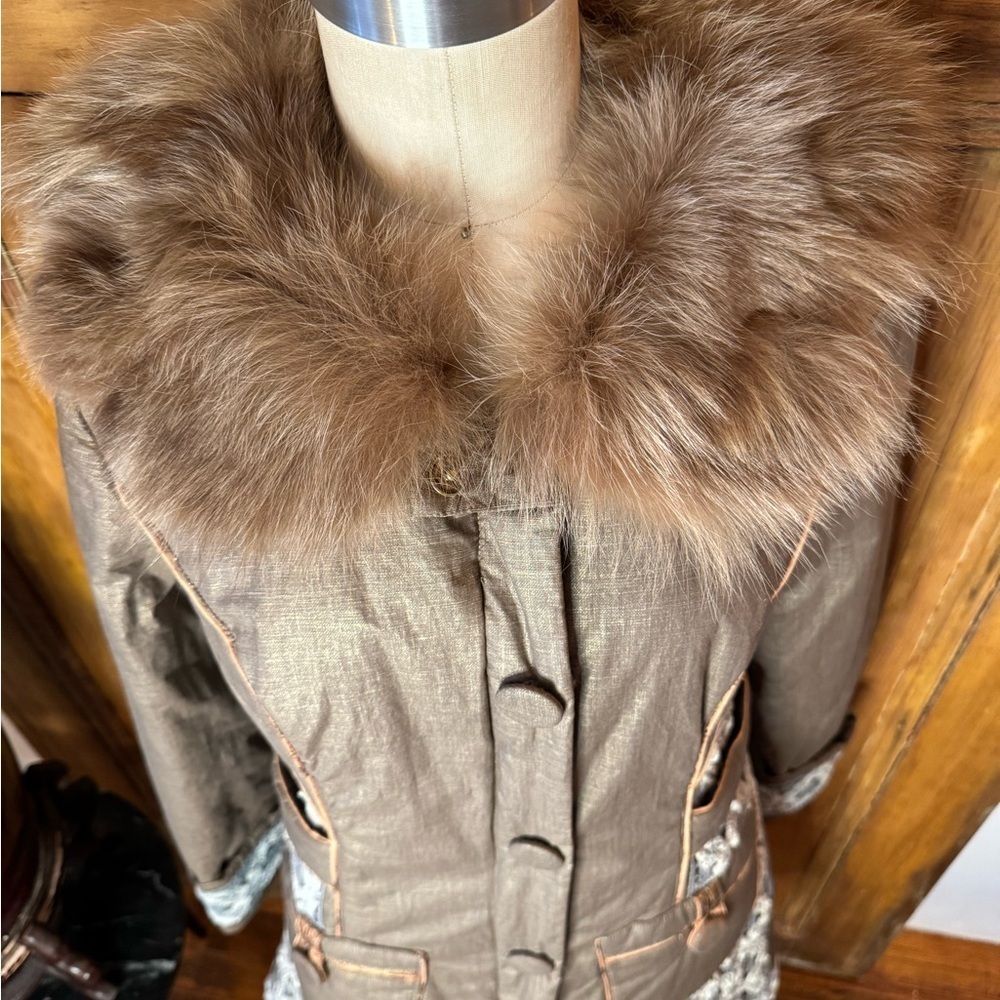 Penny Lane fur cotton crochet puffer button down fur collar coat - Picture 10 of 17